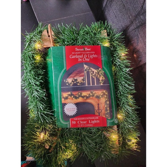 Best Other - Vintage Santa's Best Green Garland & Lights in One 50 Multi Bulb 12ft Cord NOS